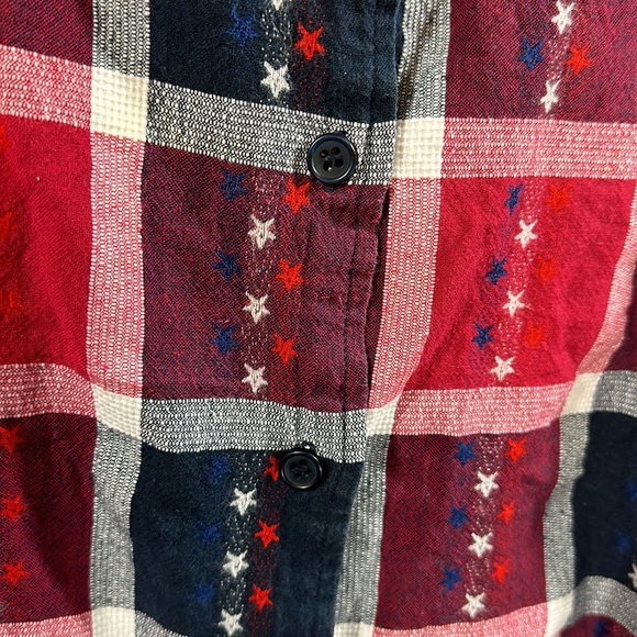 Lemon Grass Patriotic Short Sleeve Button Down Woman's Plaid Denim Collar - Picture 8 of 8